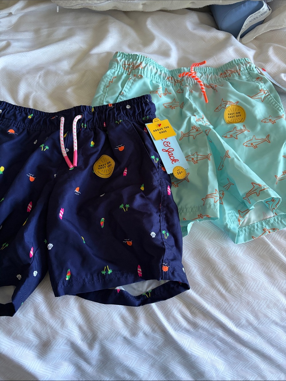 2 Pairs of Boys' Swim Shorts in Blue with Fishing and Shark Prints - S NWT